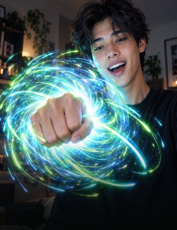 Stars effect: Make a fist to pull the stars in, open your hand to burst them out.